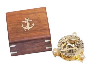 Solid Brass Captain's Triangle Sundial Compass w/ Rosewood Box 3