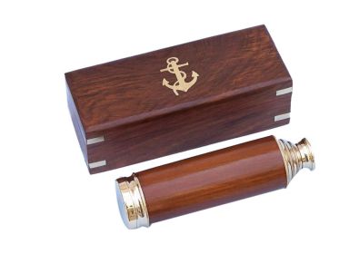 Deluxe Class Solid Brass - Wood Captain's Spyglass Telescope 15 w/ Rosewood Box