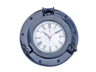 Brass Deluxe Class Porthole Clock 8 - Dark Blue