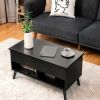 Mid-Century Lift-Top Coffee Table Sofa Laptop Desk in Black Wood Finish