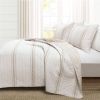 Full/Queen Beige Off-White Cream Stripe 3-Piece Reversible Cotton Quilt Set