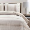 Full/Queen Beige Off-White Cream Stripe 3-Piece Reversible Cotton Quilt Set