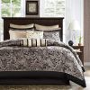 Queen 12 Piece Cotton Polyester Comforter Set Black Gold Paisley