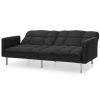 Plush Black Split-Back Design Convertible Linen Tufted Futon w/ 2 Pillows