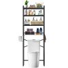 Black Over the Toilet Storage Freestanding Industrial Metal Wood Shelving Unit