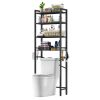 Black Over the Toilet Storage Freestanding Industrial Metal Wood Shelving Unit