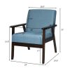 Retro Modern Classic Blue Linen Wide Accent Chair with Espresso Wood Frame