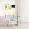 Mid-Century Modern Floor Lamp in Brushed Nickel Finish with Black Drum Shade