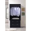 Black 2 Door Wardrobe Armoire with 2 Drawers and Hanging Rod Storage