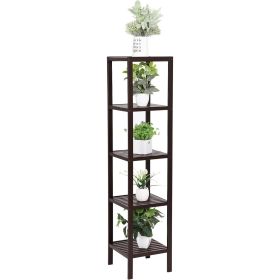 Brown Bamboo Wood 4-Shelf Versatile Storage Unit Rack Narrow Bookcase