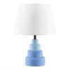 Small Blue Desk Light Table Lamp with White Fabric Shade for Bedside Nightstand