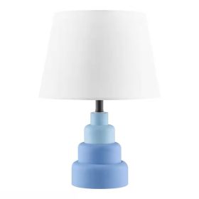 Small Blue Desk Light Table Lamp with White Fabric Shade for Bedside Nightstand