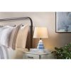 Small Blue Desk Light Table Lamp with White Fabric Shade for Bedside Nightstand