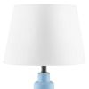 Small Blue Desk Light Table Lamp with White Fabric Shade for Bedside Nightstand