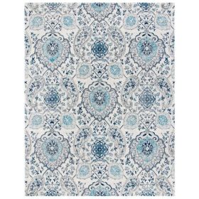 5' x 7' Coastal Blue Grey Damask Indoor Area Rug