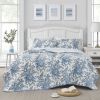 Full/Queen 3 Piece Bed In A Bag Reversible Blue White Floral Cotton Quilt Set