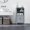 Gray 2 Tier Shelf Hidden Storage Bathroom Floor Cabinet