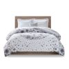 Twin XL 6-piece White Grey Floral Pattern Microfiber Comforter Set