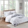 Twin size 6-piece White Grey Floral Pattern Microfiber Comforter Set