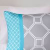 Full / Queen size 5-Piece Teal Blue Grey White Geometric Comforter Set