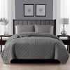 Full/Queen 3-Piece Dark Grey Polyester Microfiber Diamond Quilted Quilt Set