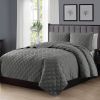 Full/Queen 3-Piece Dark Grey Polyester Microfiber Diamond Quilted Quilt Set