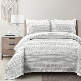 Full/Queen Scandinavian Chevron Grey White Reversible Cotton Quilt Set