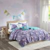 Twin/Twin XL 100% Cotton Kids Teal Purple Unicorn Quilt Coverlet Bedspread Set