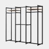 Black Metal Garment Rack with 4 Clothes Hanging Rods and 2 Wood Storage Shelves