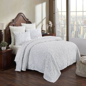 Full Size 100-Percent Cotton Chenille 3-Piece Coverlet Bedspread Set in White