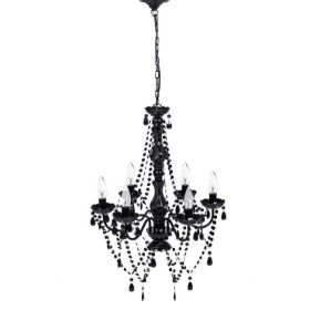 6 Light Gothic Gypsy Pendant Black Crystal Candle Ceiling Chandelier