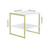 Industrial Modern Gold Metal White Wood Top Nightstand End Table with Shelf