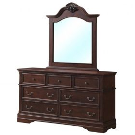 Traditional 7 Drawer Dark Brown Dresser with Mirror Storage Set