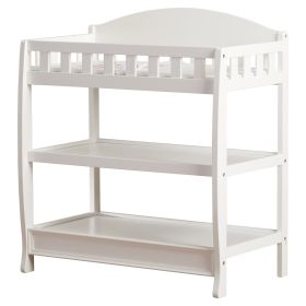 Modern White Wooden Baby Changing Table with Safety Rail Pad and Strap