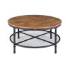 FarmHome Industrial Wood Steel Coffee Table 2-Tier Round with Storage Shelves