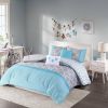 King / California King 5-Piece Teal Blue Grey White Geometric Comforter Set