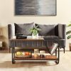 Modern 2-Tier Coffee Table with Magazine Book Holder Sling in Brown Wood Finish