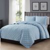 King/CAL King 3-Piece Light Blue Microfiber Reversible Diamond Quilt Set