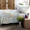 King Size Boho Floral Blue Cotton Lightweight Quilt Set