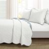 King/Cal King White Blue Scalloped Edge Reversible Thin Light Quilt Set