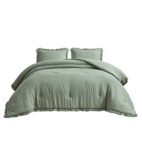 Oversized King Sage Microfiber 3-Piece Comforter Set with Ruffled Edge Trim