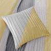 King Size 7 Piece Bed In A Bag Comforter Set Faux Silk Yellow Gray Stripes