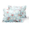 King size Vintage Rose Ruffle Edge Light Quilt Set in Blue White and Pink