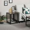 Modern Industrial Metal Wood Nightstand Side Table with Mesh Shelf