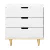 Modern Mid-Century Style 3-Drawer Dresser Chest in White Natural Wood Finish