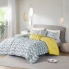 King / Cal King Reversible Comforter Set in Grey White Yellow Chevron Stripe