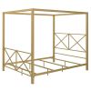 Queen size Modern Gold Metal Canopy Bed Frame with Headboard and Footboard