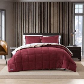 Full/Queen Plush Sherpa Reversible Micro Suede Comforter Set in Marron