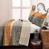 Full/Queen Size Orange Grey Floral Birds Reversible 3 Piece Quilt Set