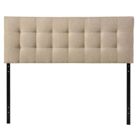 Full size Modern Beige Tan Taupe Fabric Tufted Upholstered Headboard